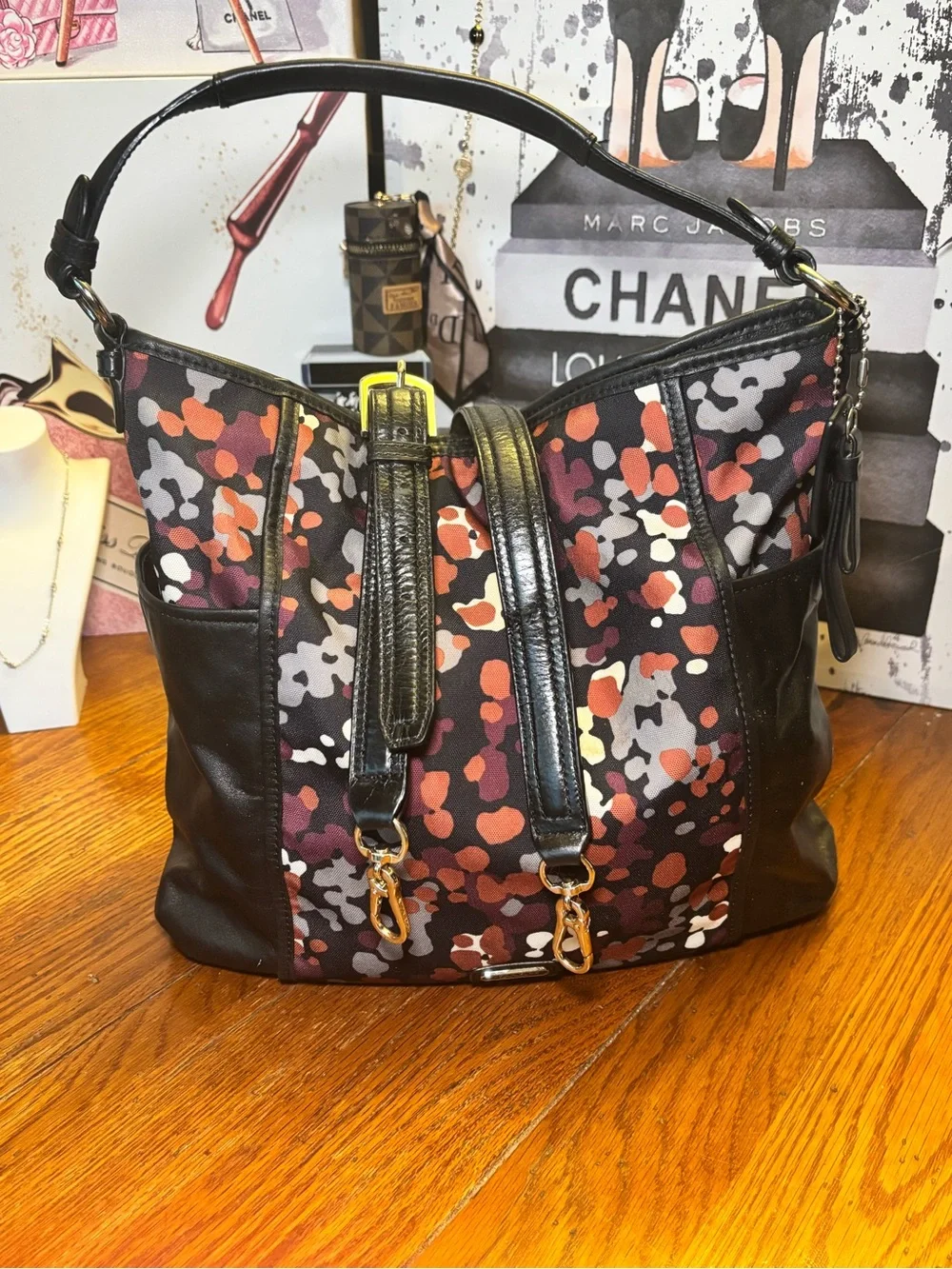 Coach Park Splatter Print Hobo F32893 Black Multicolor Convertible Bag